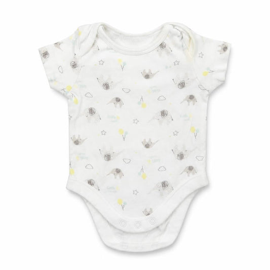 Front view of M&Co Baby White Geometric Babygrow One-Piece, size 0-3, Months