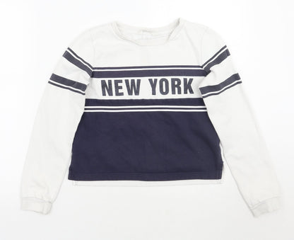 H&M Girls White Striped  Pullover Jumper Size 11 Years