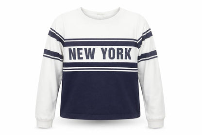 Front view of H&M girls’ white striped jumper, size 11, years
