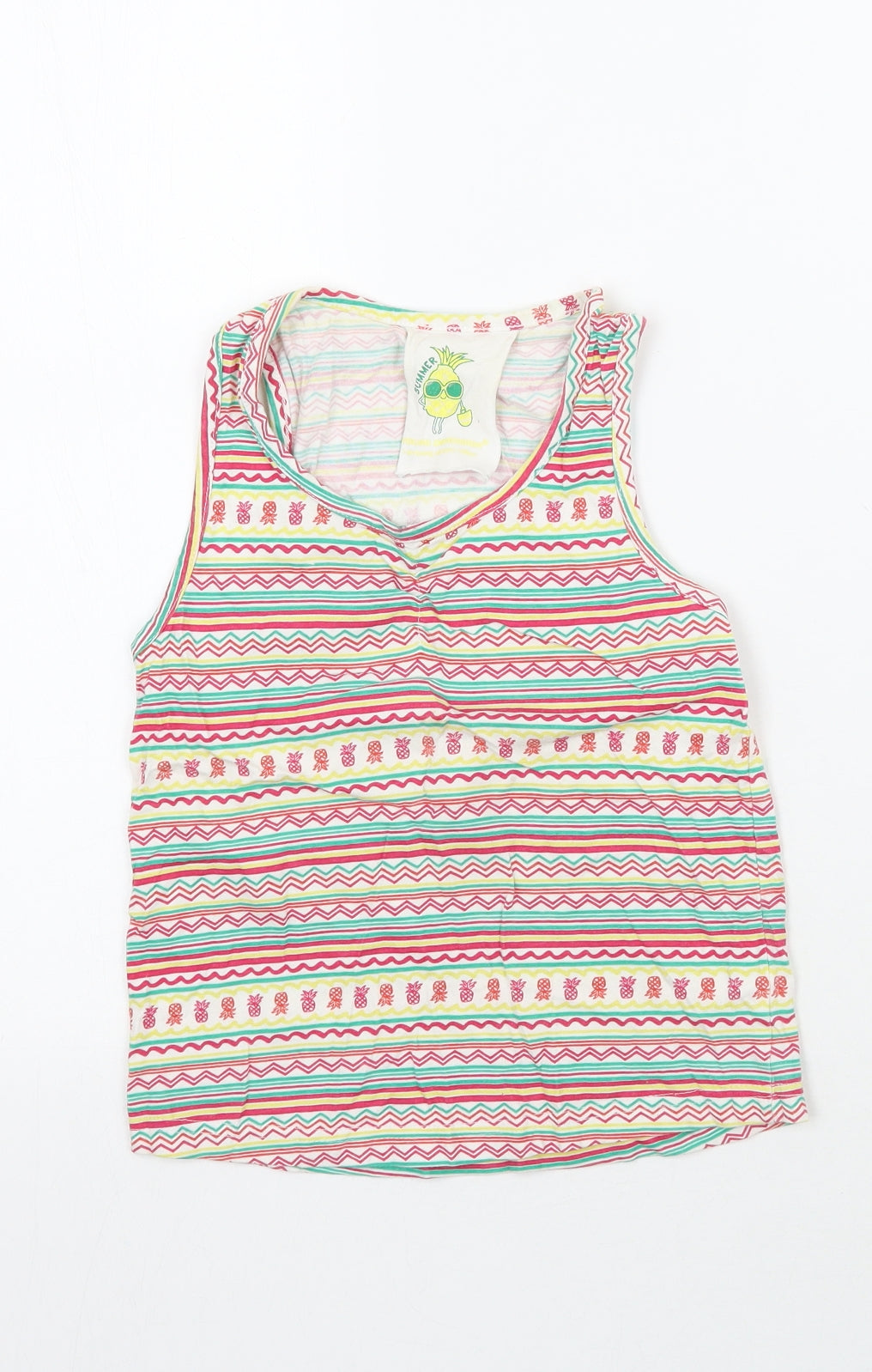 Additional front view of Young Dimension girls’ white striped basic tank, size 5-6, years