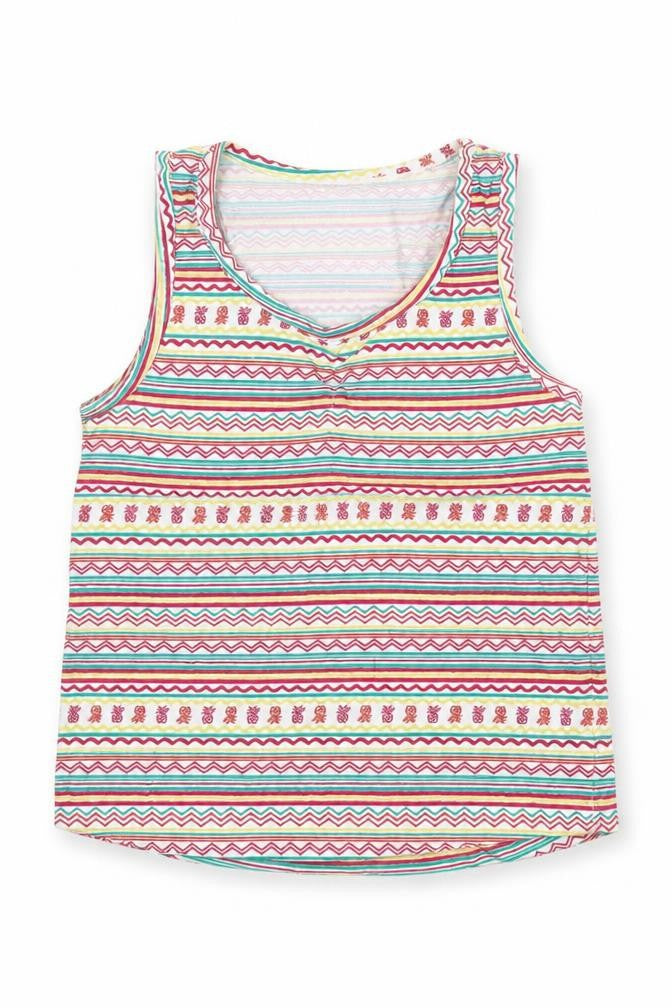 Front view of Young Dimension girls’ white striped basic tank, size 5-6, years