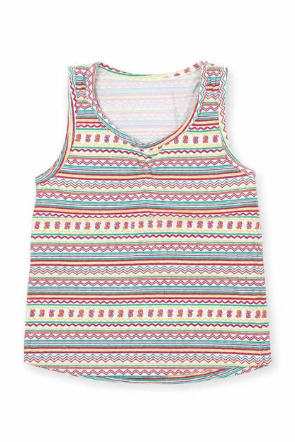 Front view of Young Dimension girls’ white striped basic tank, size 5-6, years
