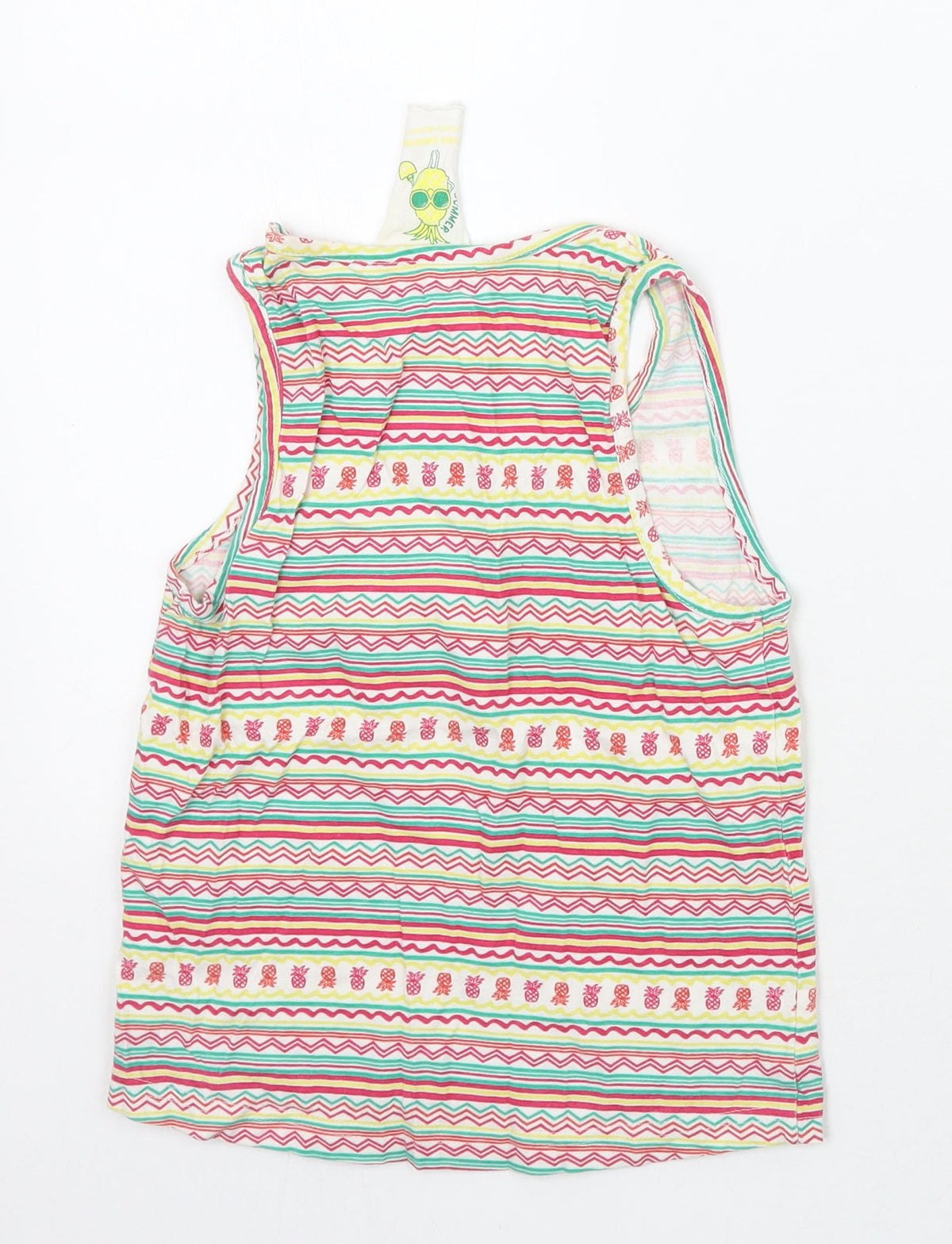 Back view of Young Dimension girls’ white striped basic tank, size 5-6, years