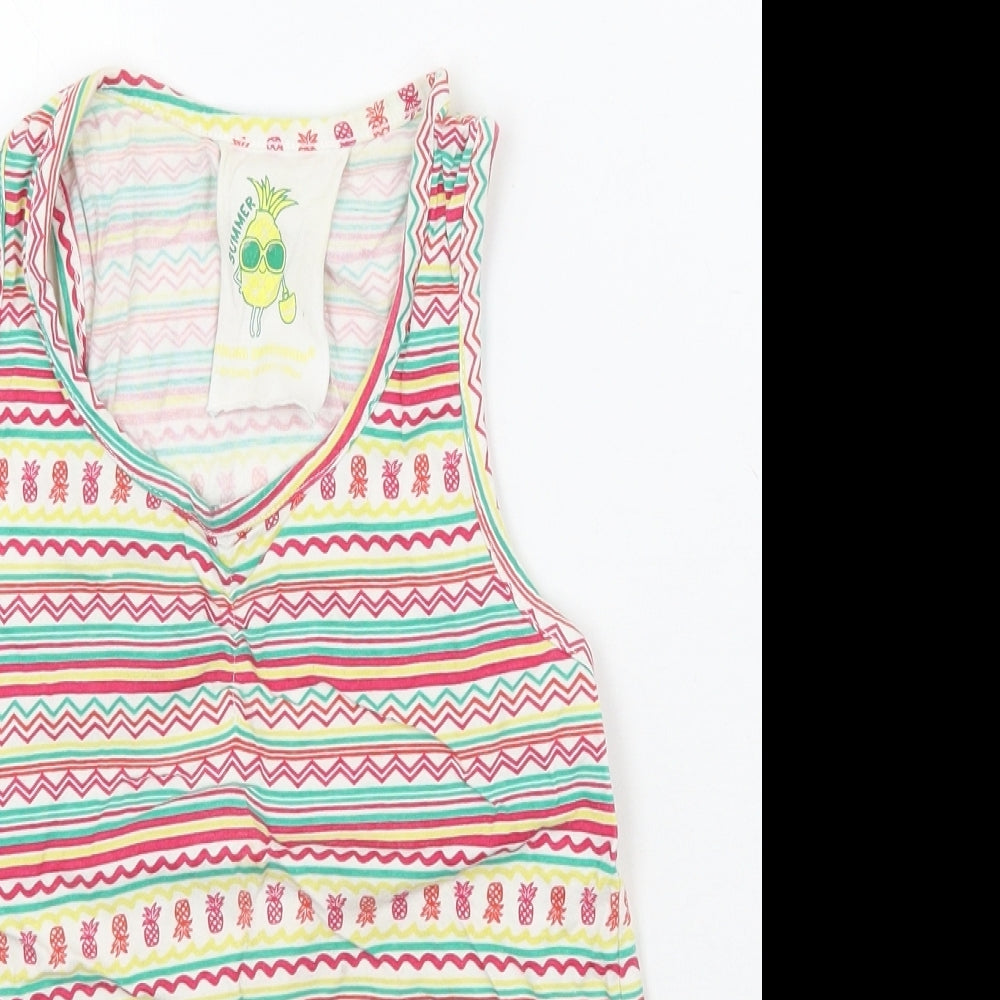 Close-up detail of Young Dimension girls’ white striped basic tank, size 5-6, years