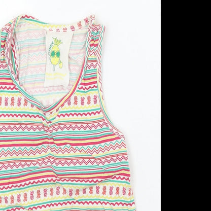 Close-up detail of Young Dimension girls’ white striped basic tank, size 5-6, years