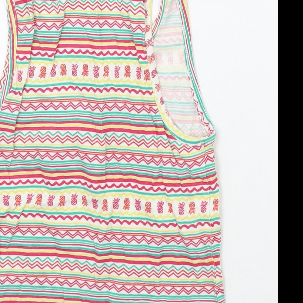 Brand and care label for Young Dimension girls’ white striped basic tank, size 5-6, years