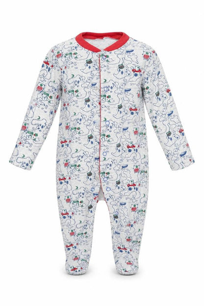 Front view of Tu Baby Grey Geometric Babygrow One-Piece, size 3-6, Months
