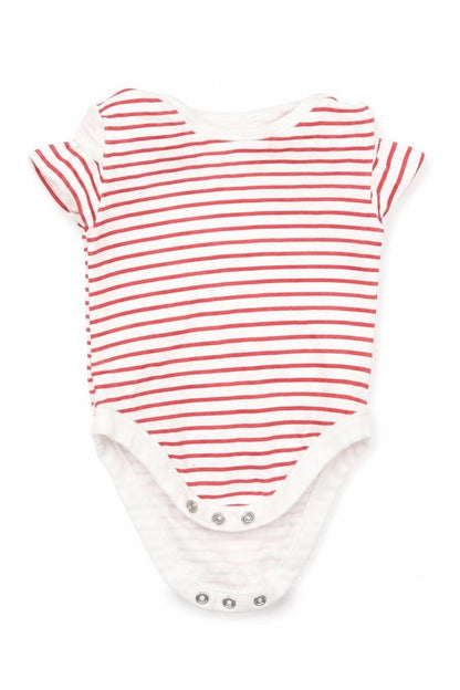 Front view of George Baby White Striped Babygrow One-Piece, size 3-6, Months