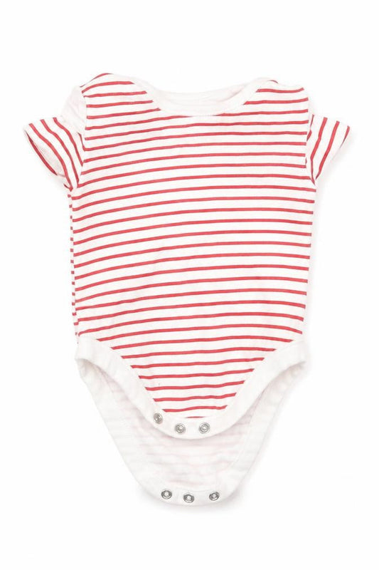 Front view of George Baby White Striped Babygrow One-Piece, size 3-6, Months