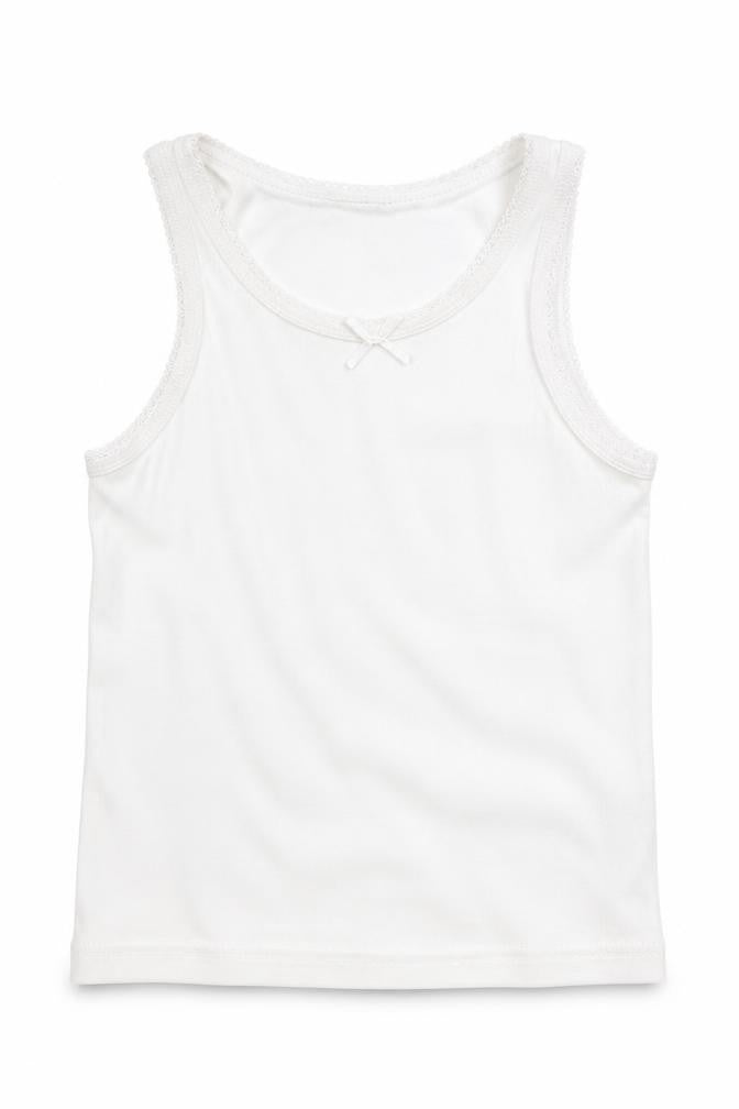 Front view of Matalan girls’ white basic tank, size 4-5, years