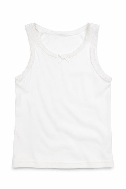 Front view of Matalan girls’ white basic tank, size 4-5, years