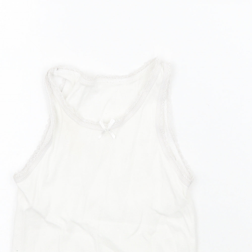 Close-up detail of Matalan girls’ white basic tank, size 4-5, years