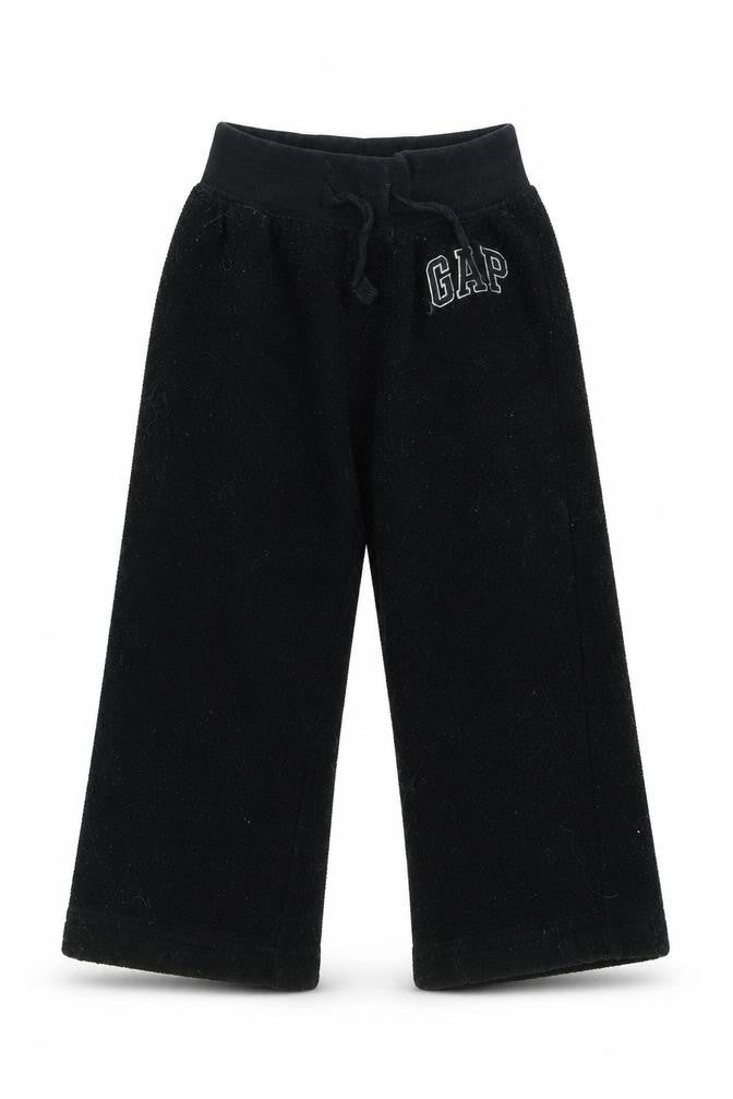 Front view of Baby Gap boys’ black fleece sweatpants, size 2, years