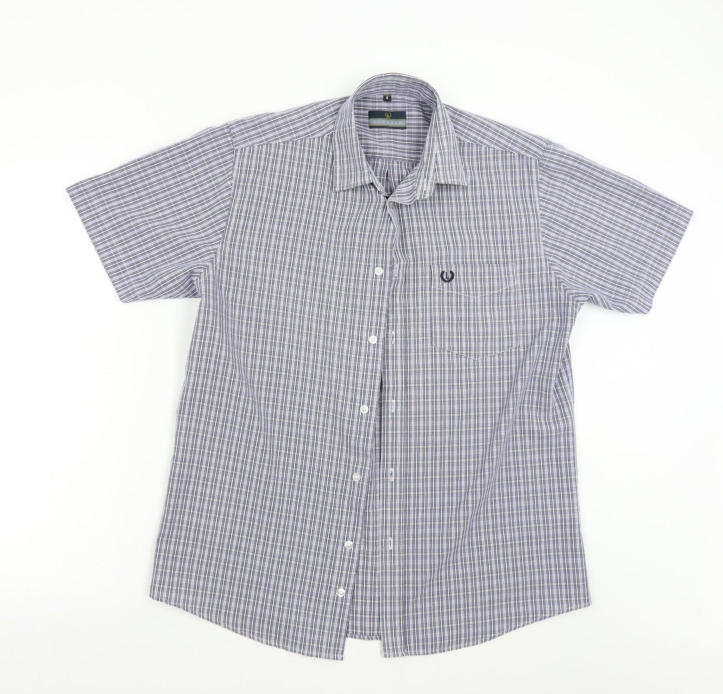 Mens UK Size S Lincoln Blue  Button-Up Short Sleeve Casual Shirt