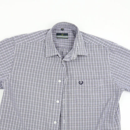 Mens UK Size S Lincoln Blue  Button-Up Short Sleeve Casual Shirt