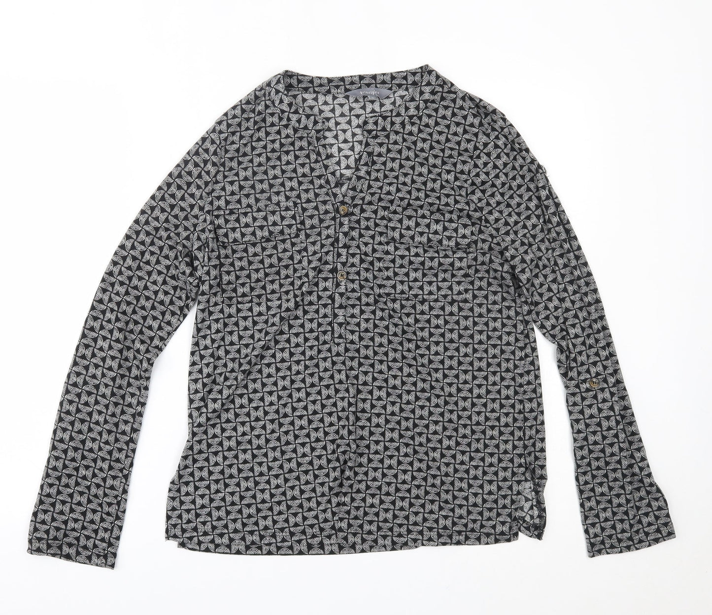 Womens UK Size 12 Principles Black Basic Button-Up