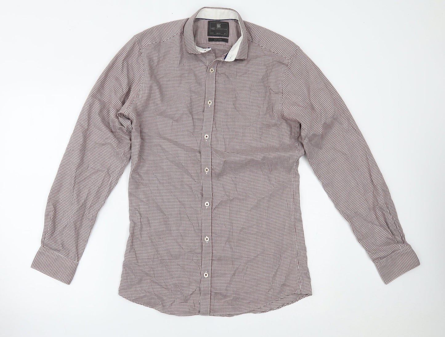 Mens UK Size 14.5 Marks and Spencer Red  Button-Up Long Sleeve Casual Shirt