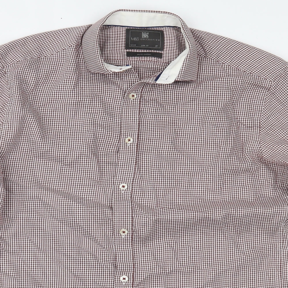 Mens UK Size 14.5 Marks and Spencer Red  Button-Up Long Sleeve Casual Shirt