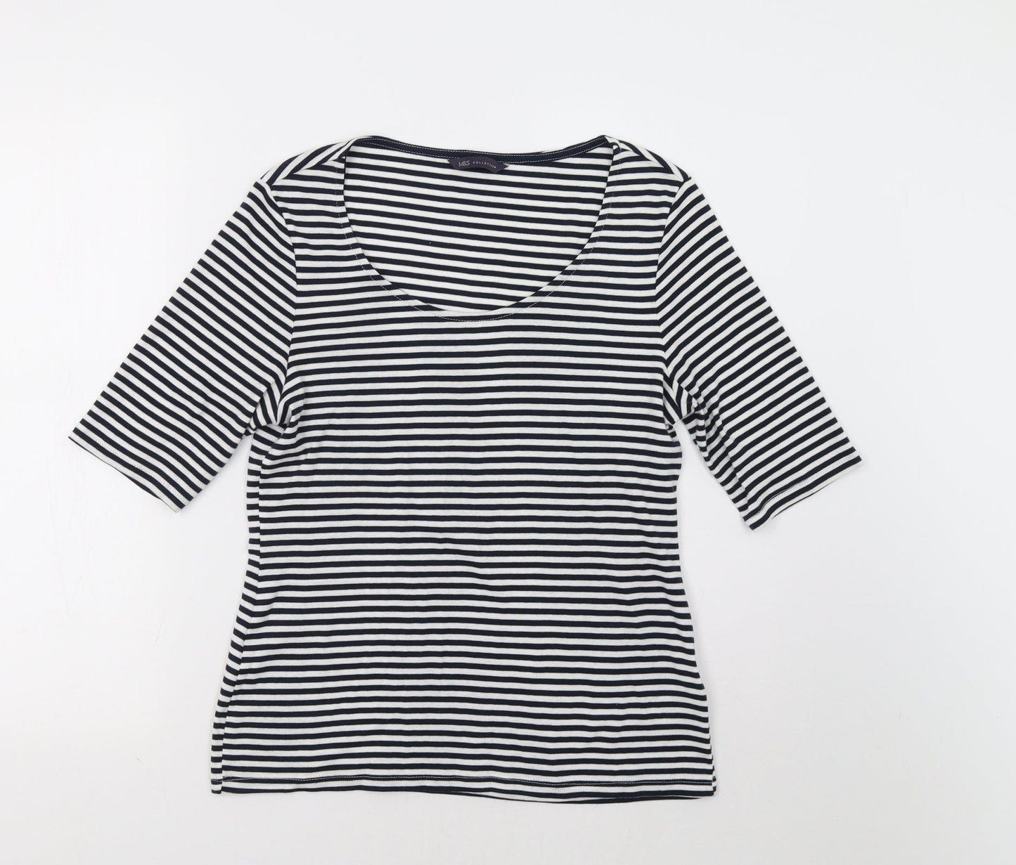 M&S Womens White Striped  Basic T-Shirt Size 14