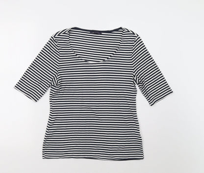 M&S Womens White Striped  Basic T-Shirt Size 14
