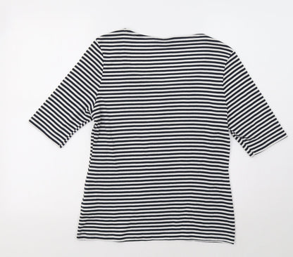 M&S Womens White Striped  Basic T-Shirt Size 14