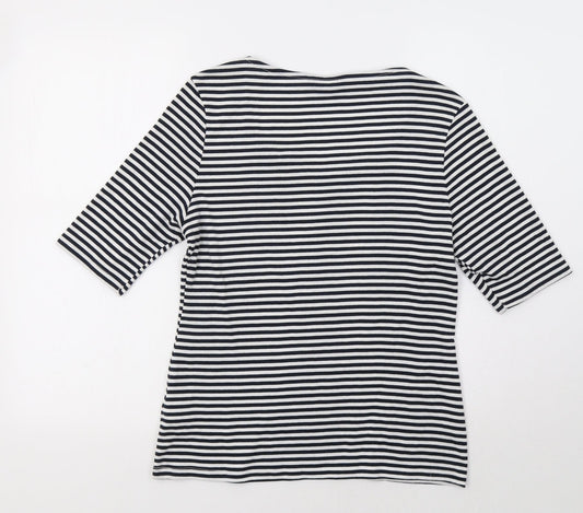 M&S Womens White Striped  Basic T-Shirt Size 14