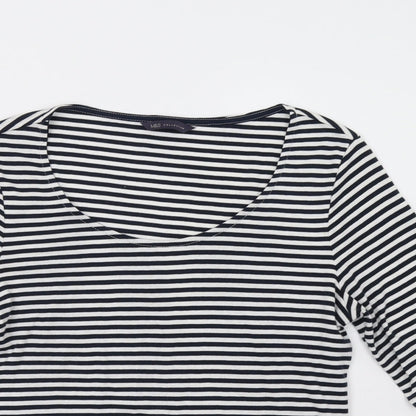 M&S Womens White Striped  Basic T-Shirt Size 14
