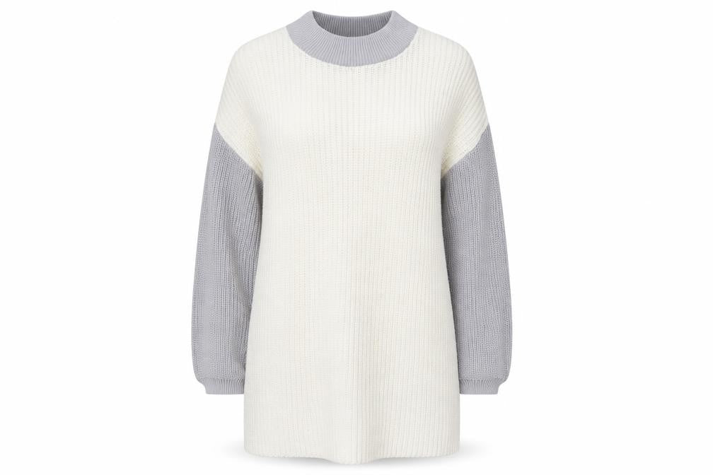 Front view of In the Style women’s white colourblock jumper dress, size UK 8