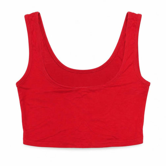 Front view of In the Style women’s red cropped tank, size UK 8