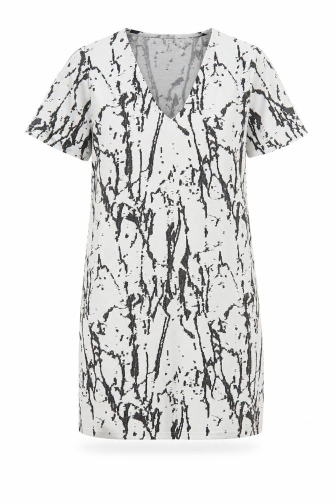 Front view of Missguided women’s multicoloured geometric t-shirt dress, size UK 6
