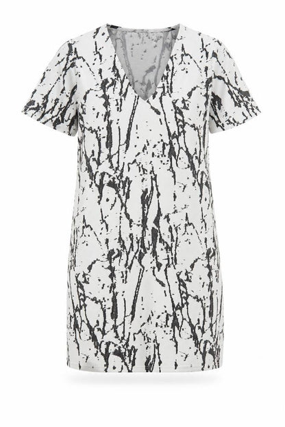 Front view of Missguided women’s multicoloured geometric t-shirt dress, size UK 6