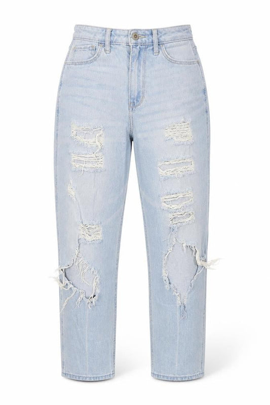 Front view of Hollister women’s blue mom jeans, size UK 25, in, 25-inch leg
