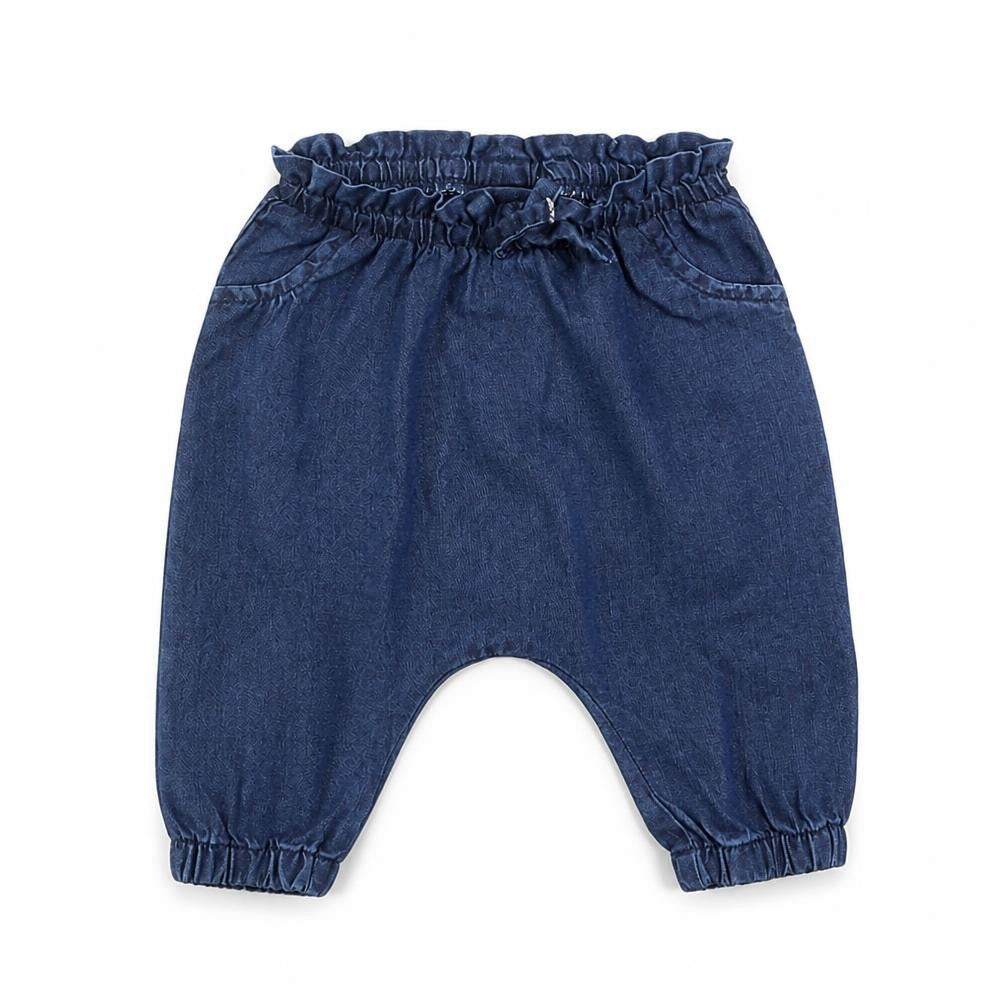 Front view of Next girls’ blue trousers, size 0-3, months