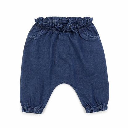 Front view of Next girls’ blue trousers, size 0-3, months