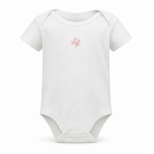 Front view of Tu Baby White Floral Babygrow One-Piece, size 3-6, Months