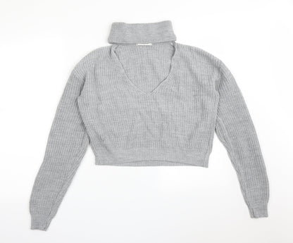 Additional front view of Glamorous women’s grey pullover sweatshirt, size S