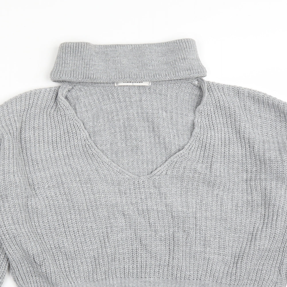 Close-up detail of Glamorous women’s grey pullover sweatshirt, size S