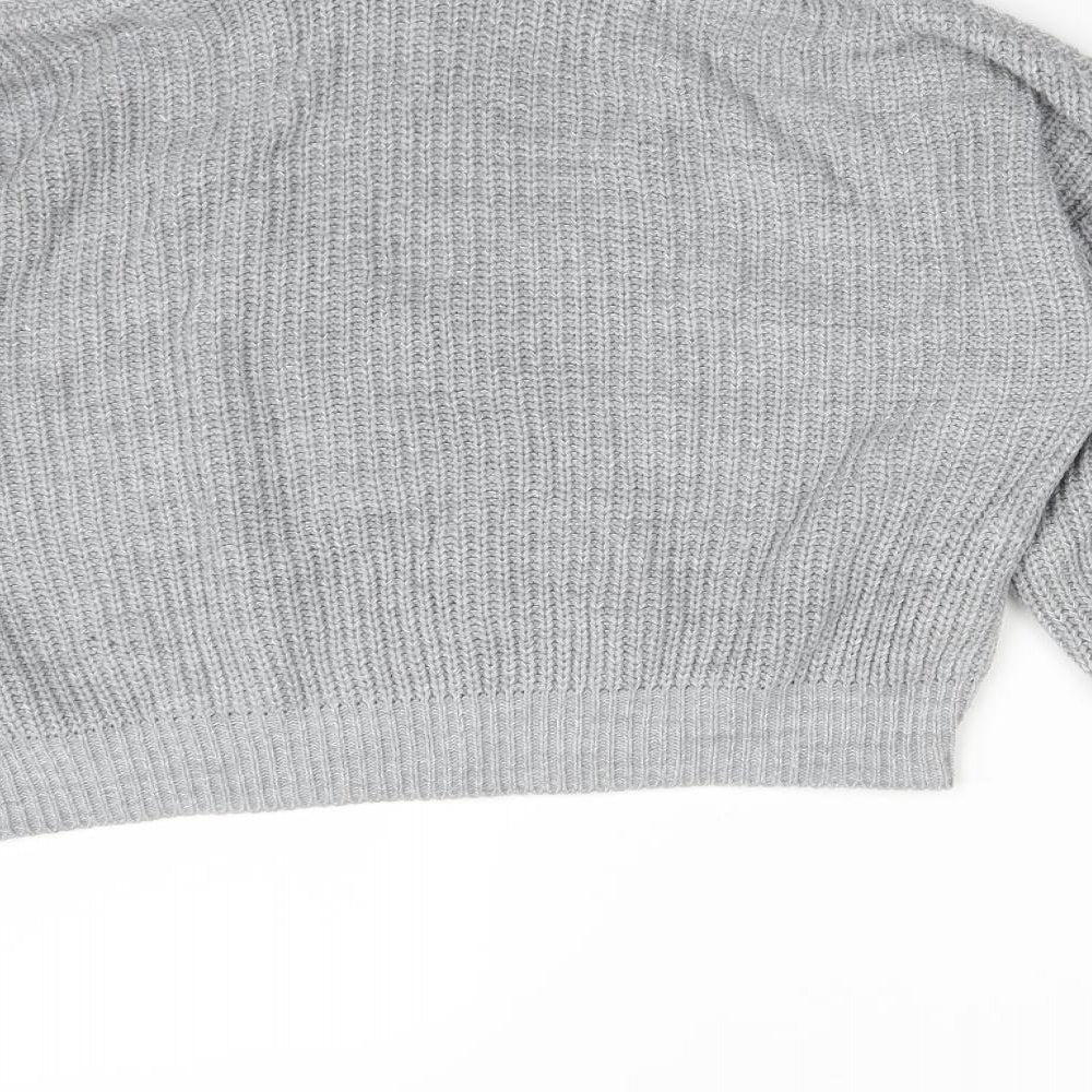 Brand and care label for Glamorous women’s grey pullover sweatshirt, size S