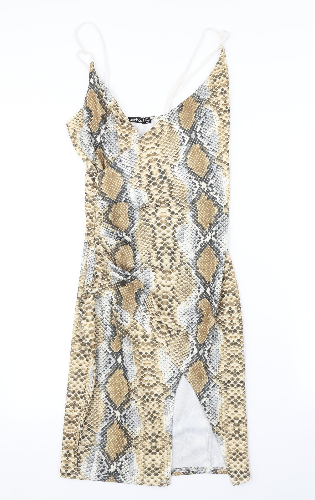 Boohoo Womens Beige Animal Print  Wrap Dress  Size 10