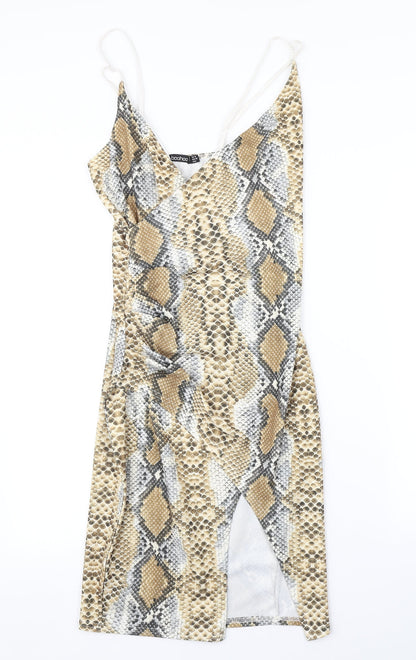 Boohoo Womens Beige Animal Print  Wrap Dress  Size 10