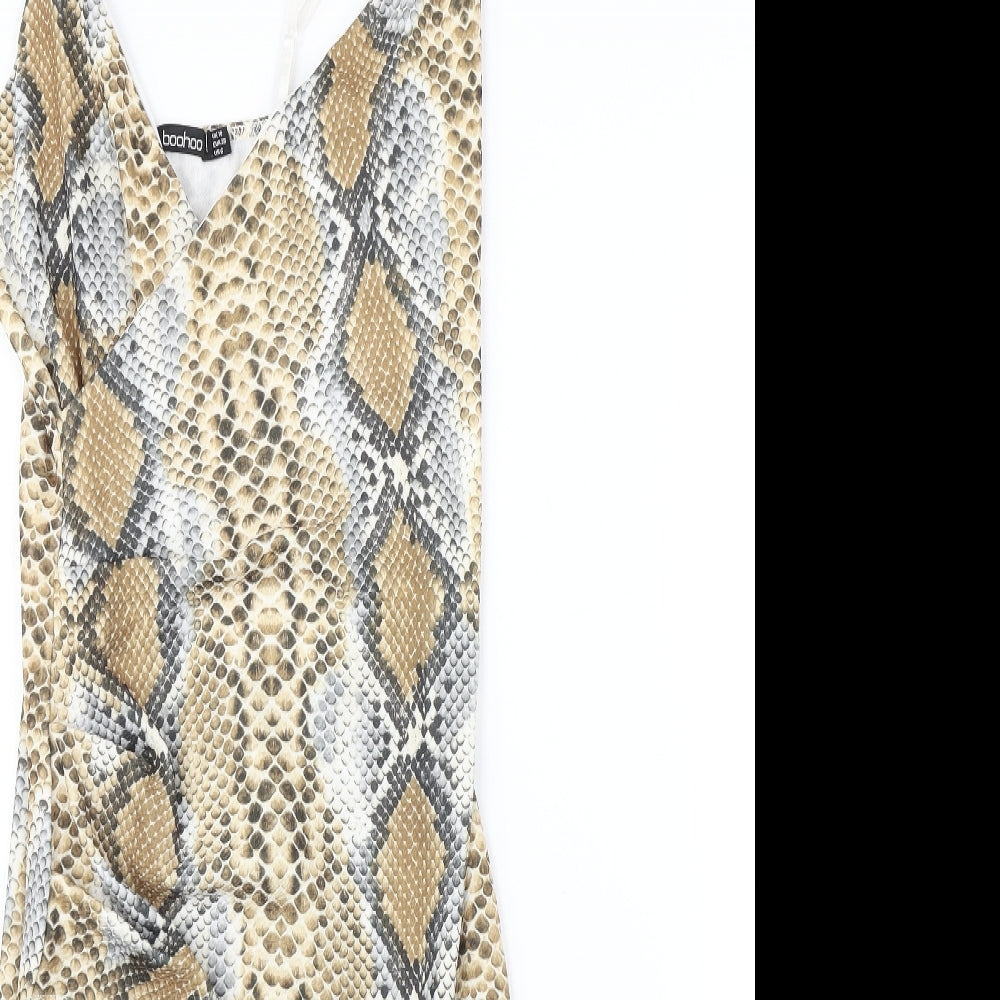 Boohoo Womens Beige Animal Print  Wrap Dress  Size 10