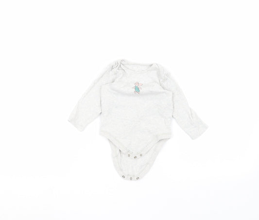 Front view of Marks & Spencer Baby Grey Babygrow One-Piece, size 12-18, Months