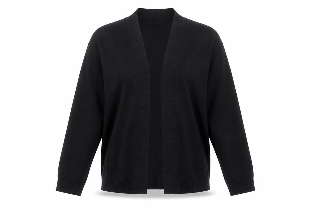 Front view of Thesis women’s black cardigan jumper, size L