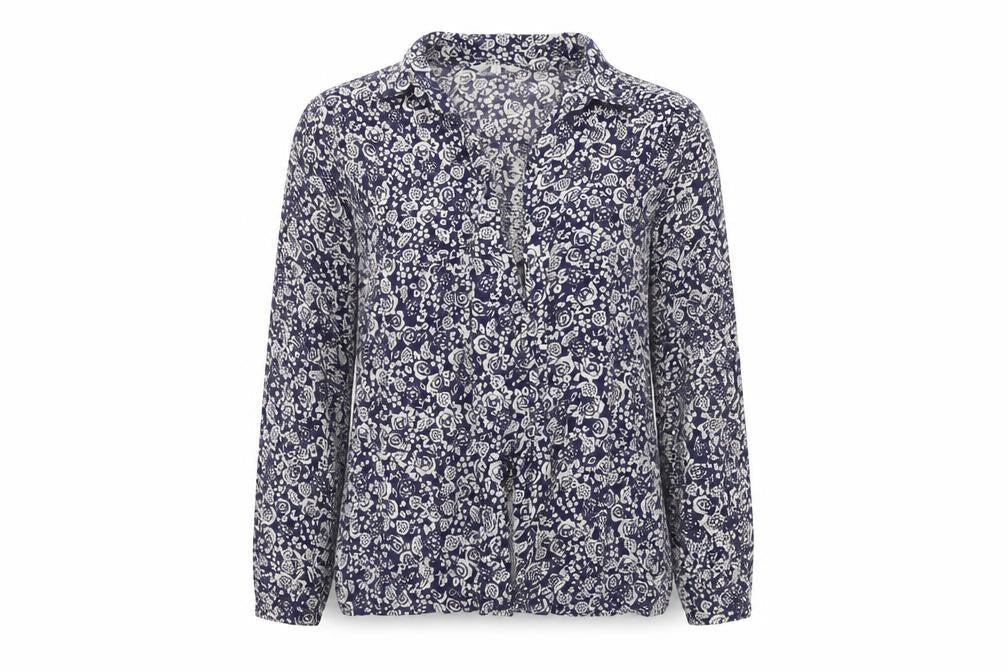 Front view of Peacocks women’s blue floral cardigan jumper, size UK 10