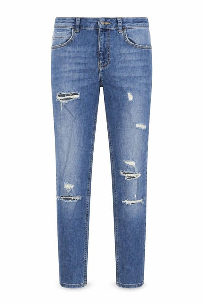 Front view of Topshop women’s blue denim skinny jeans, size UK 28, in, 27-inch leg