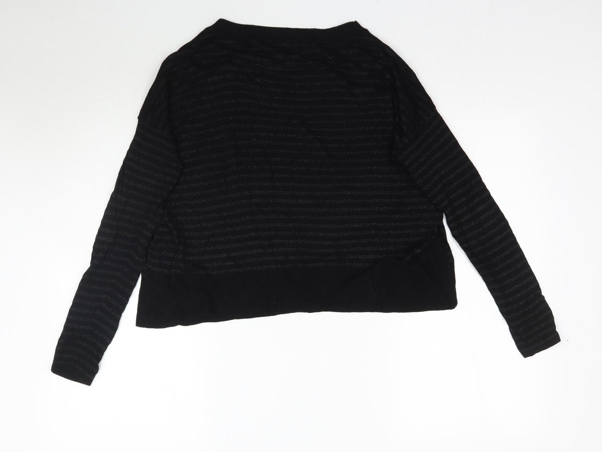 Back view of Mac & Jac women’s black striped basic t-shirt, size M