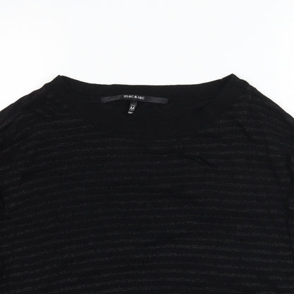 Close-up detail of Mac & Jac women’s black striped basic t-shirt, size M