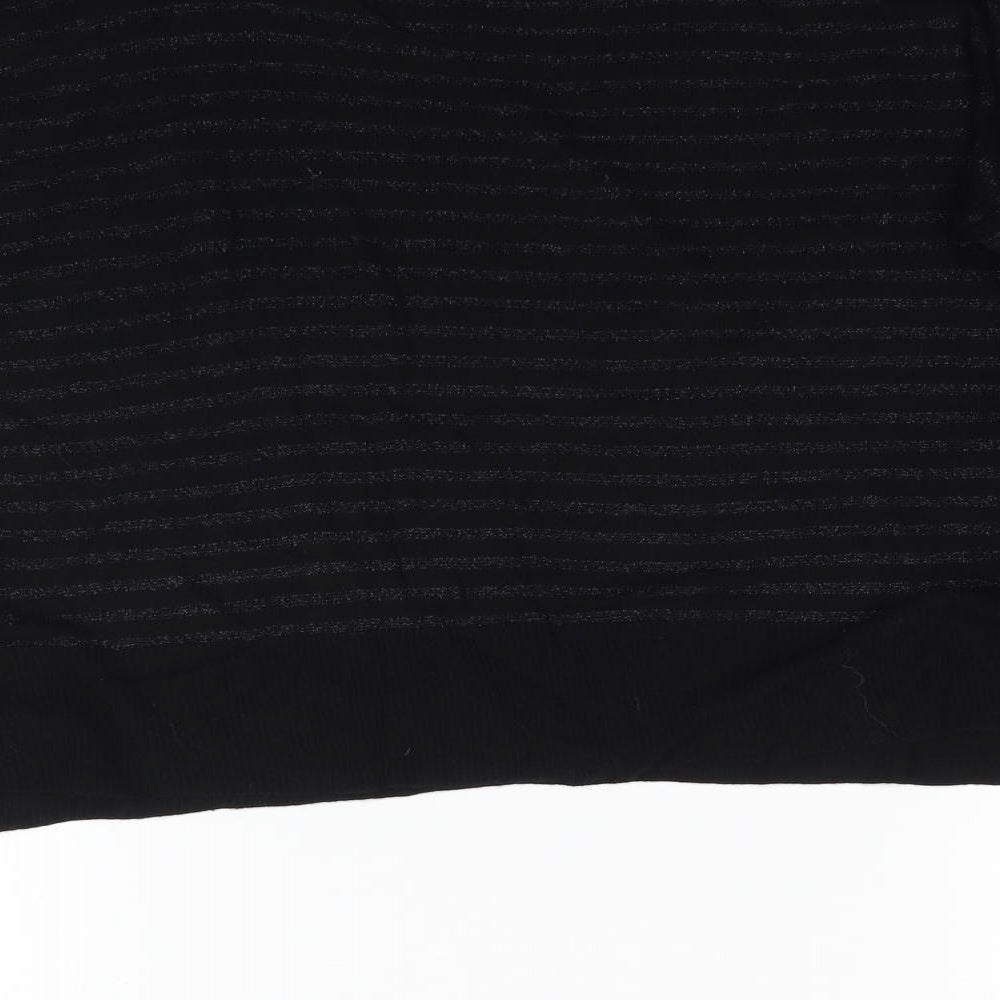 Brand and care label for Mac & Jac women’s black striped basic t-shirt, size M