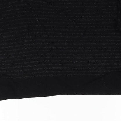 Brand and care label for Mac & Jac women’s black striped basic t-shirt, size M