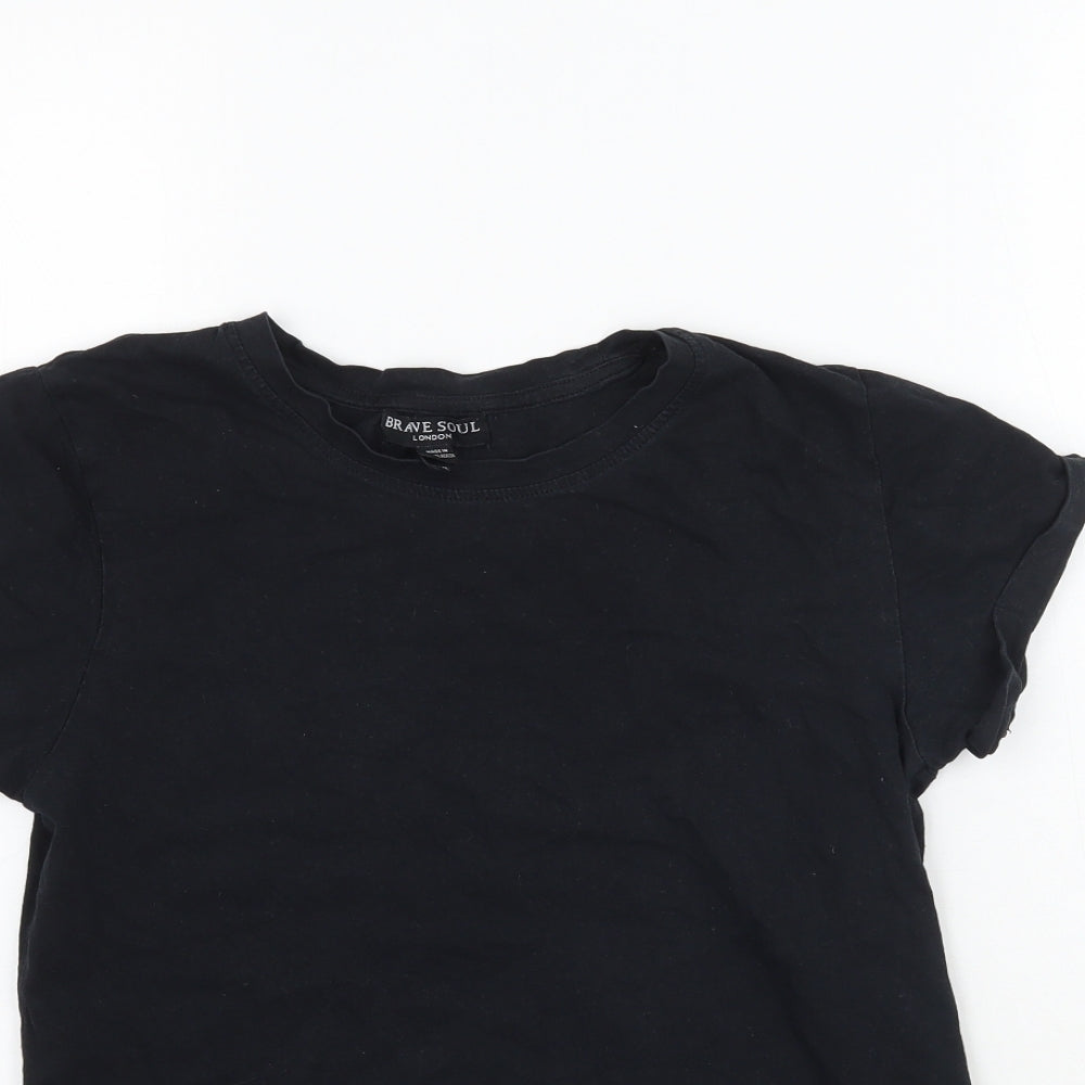 Womens UK Size XS Brave Soul Black Basic T-Shirt